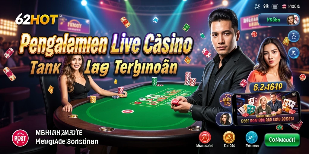 Tangkapan layar gameplay <strong>62HOT</strong> menampilkan dealer langsung dan suasana kasino.