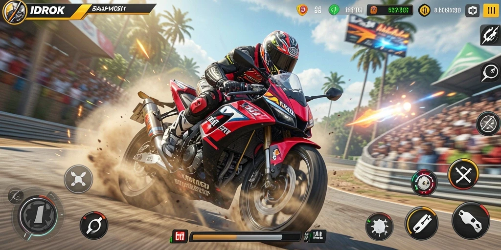 Gameplay mendebarkan IDROK dengan aksi balap motor yang cepat.