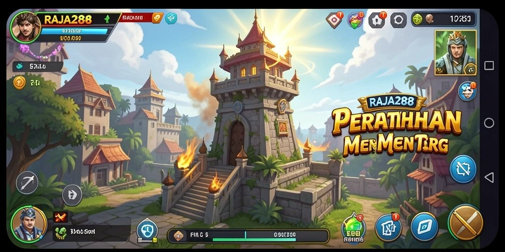 Screenshot utama RAJA288 menampilkan aksi seru dalam pertahanan menara.