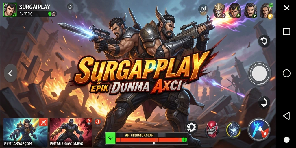 Screenshot utama SURGAPLAY menampilkan aksi pertarungan yang mendebarkan.